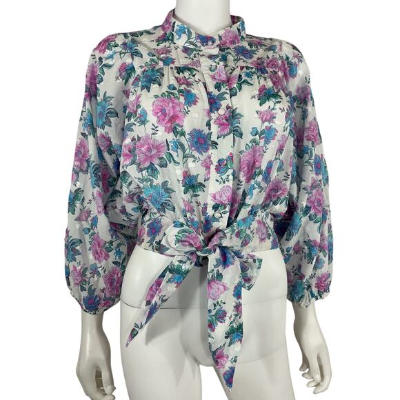 Loveshackfancy Cropped White & Pink Triste Shirt Size M - Picture 2 of 4